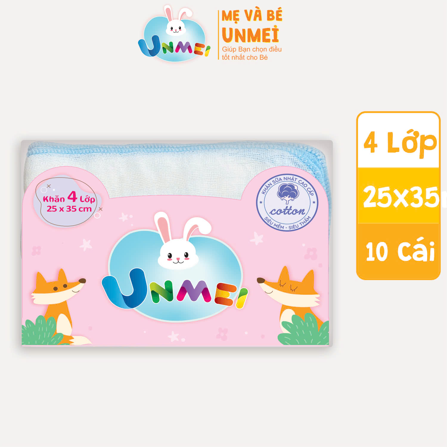 Khăn sữa UNMEI 4 lớp xuất Nhật kích thước lớn – siêu mềm, siêu thấm (25x35cm)
