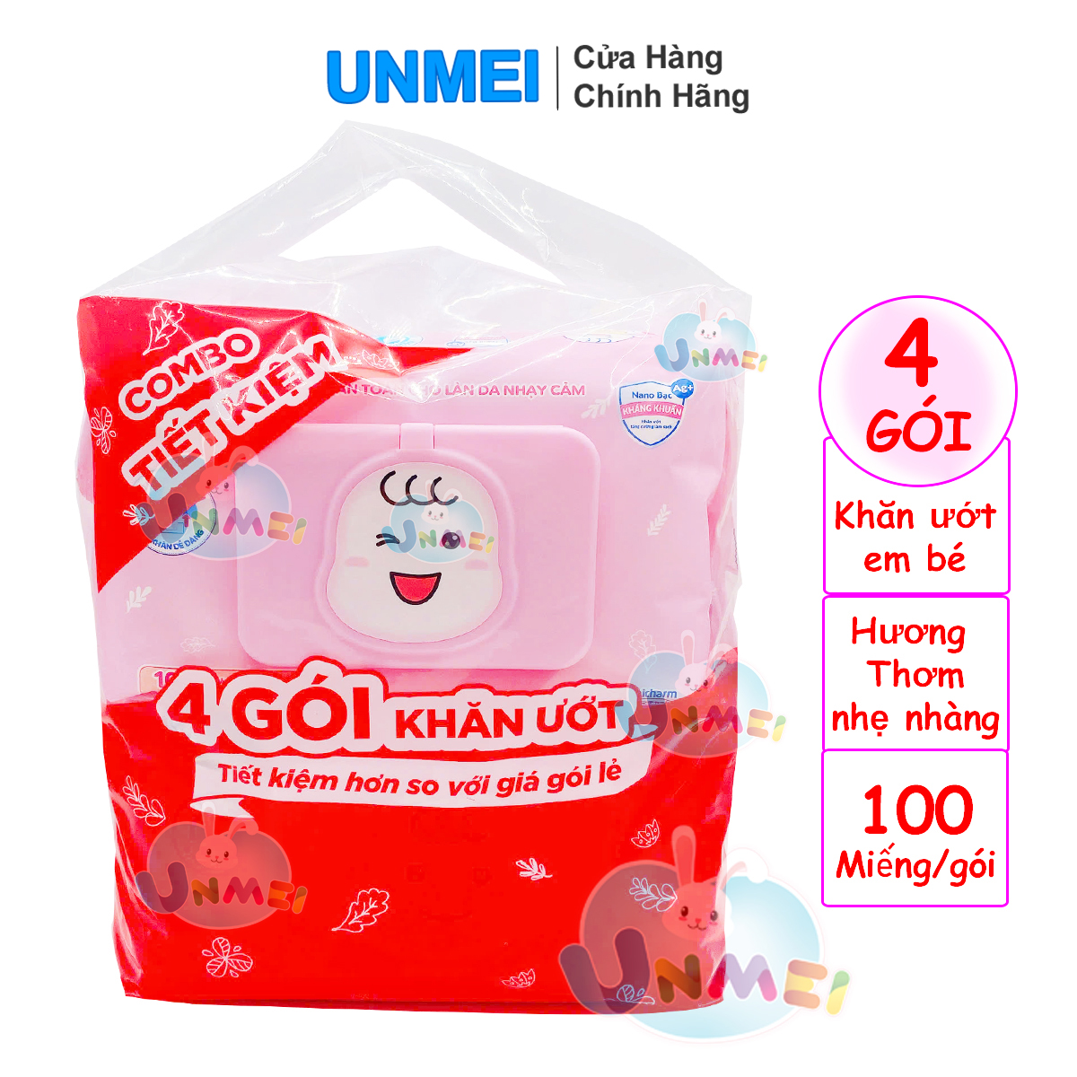 Bộ 4 Gói Khăn ướt Bobby cho bé sơ sinh – an toàn,hương dịu nhẹ, chính hãng tại UNMEI