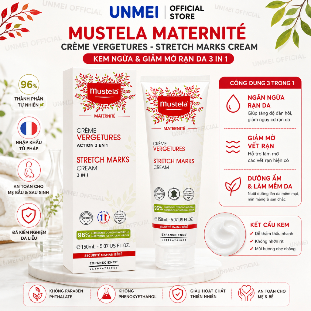 Kem Dưỡng Ngăn Ngừa Rạn Da Cho Mẹ Bầu Stretch Marks Prevention Cream Mustela 150ml