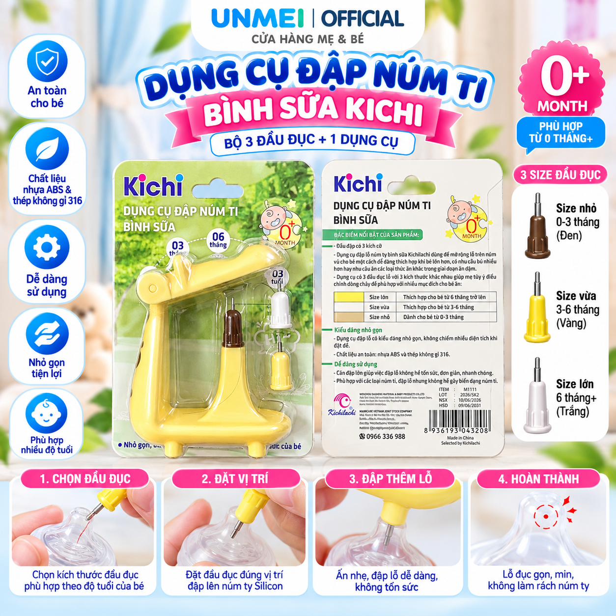 DỤNG CỤ DẬP LỖ NÚM TI - ĐỤC LỖ NÚM TY - BẤM LỖ TI UNMEI/KICHI