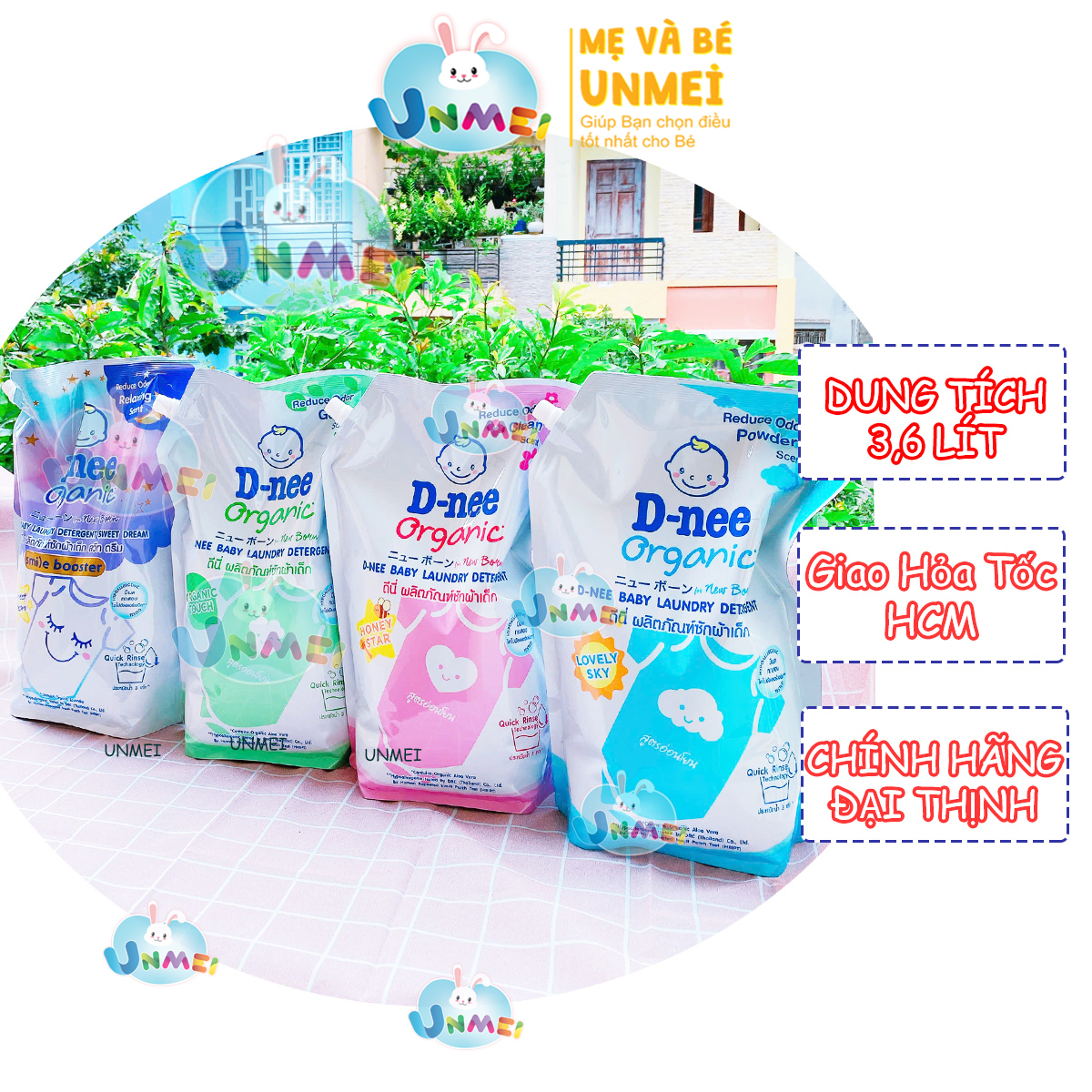 Nước Giặt Quần Áo Trẻ Em D-NEE túi lớn 3600ml, Đủ Màu Xanh Dương, Xanh Lá, Tím, Hồng, Tím Sweet Dream (Chuẩn Đại Thịnh)