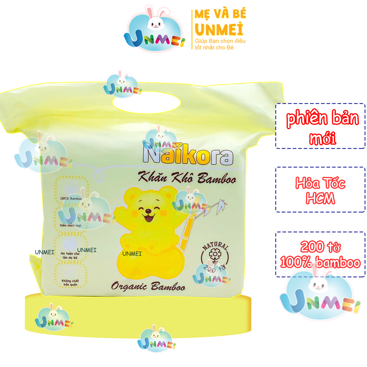 Khăn khô đa năng Bamboo Aiko Luxury 200 tờ, chất liệu sợi tre Organic - An toàn cho Bé