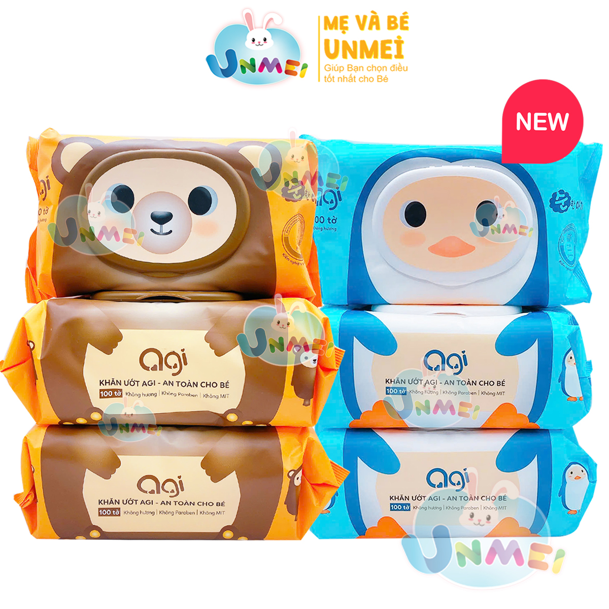 (Quà Tặng 1 Khăn 20 Tờ Aiko) Combo 6 Gói Khăn Ướt AGI Không Mùi (100 tờ x 6 gói) - Giao Mẫu Ngẫu Nhiên