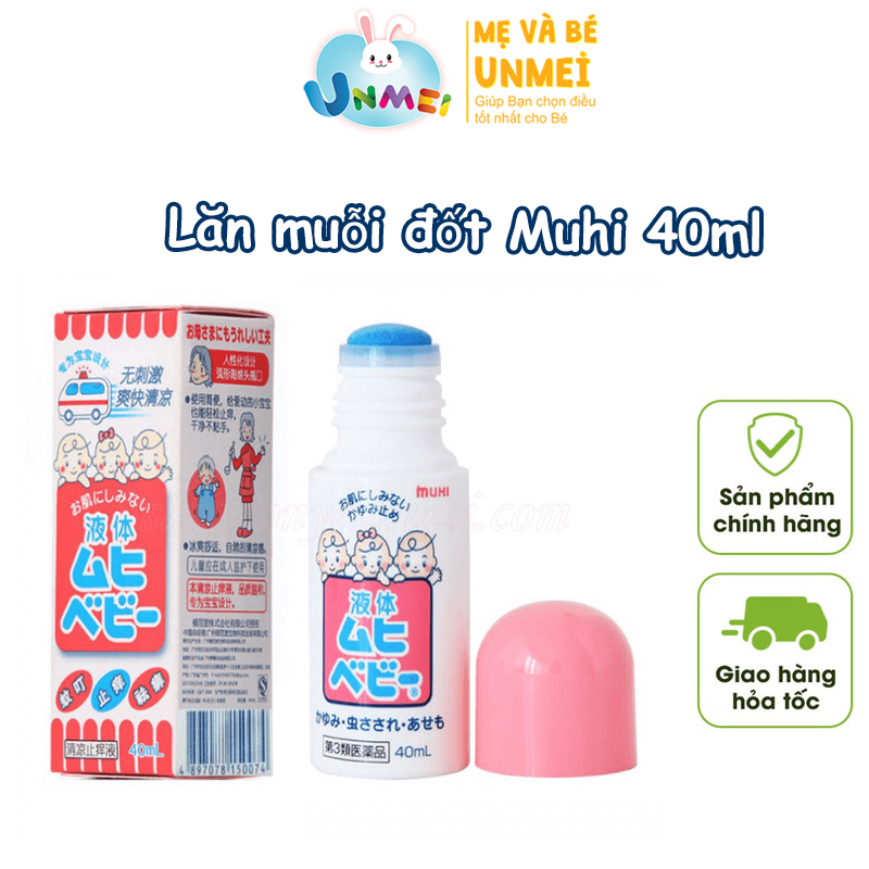 Lăn Muỗi Muhi Nhật Bản, Lăn Trị Muỗi Đốt Muhi Cho Bé 40ml dạng Lăn bôi Dùng Cho Bé từ 3m+