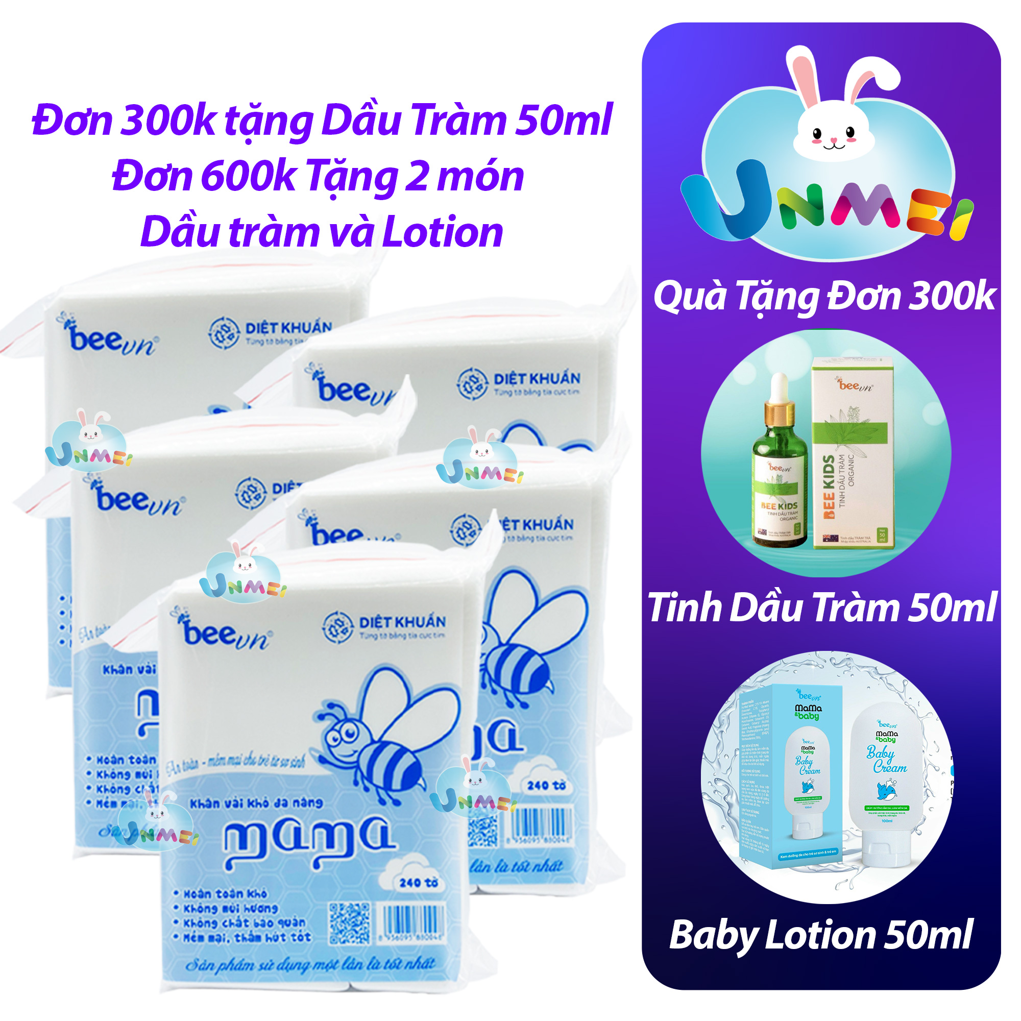Combo 5 Gói Khăn Khô Đa Năng Mama 300g (240 tờ/túi) -Kích Thước 15x18cm (Sao chép)