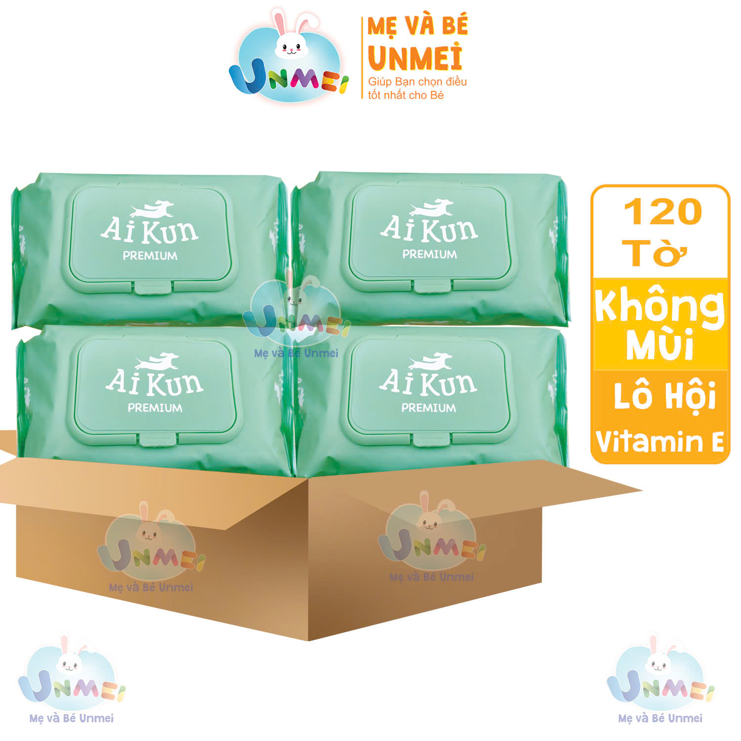 Khăn ướt cho bé Aikun 120 tờ không mùi (Giao màu ngẫu nhiên)