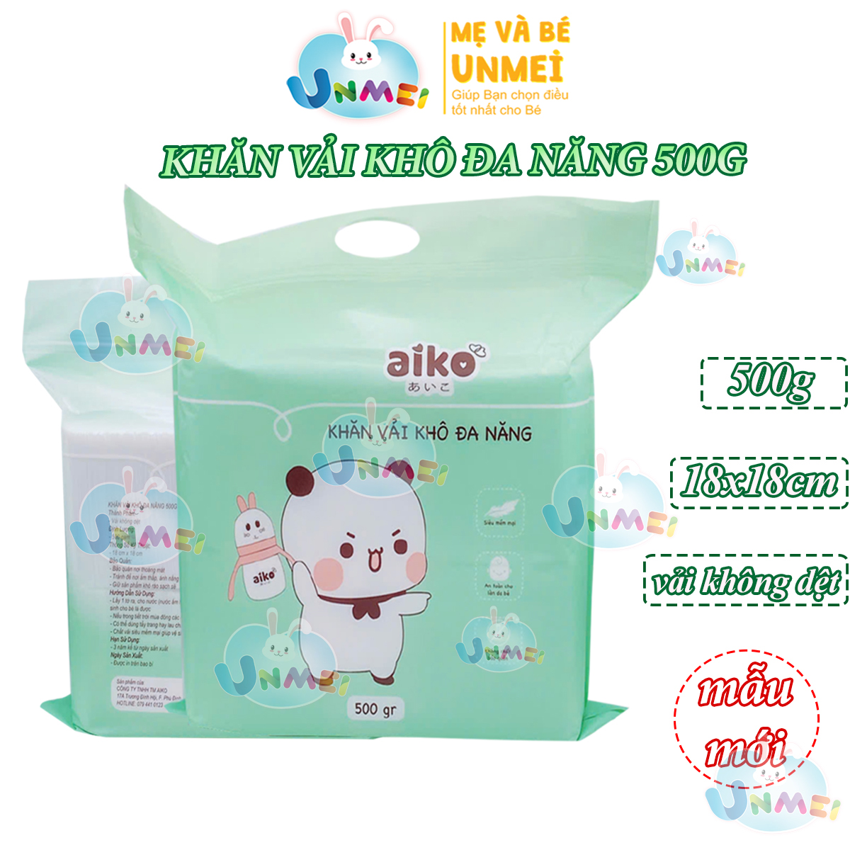 Khăn vải khô đa năng Aiko (500gr/ bịch) bịch lớn thêm miếng tiện lợi an toàn cho bé sơ sinh  KKT500