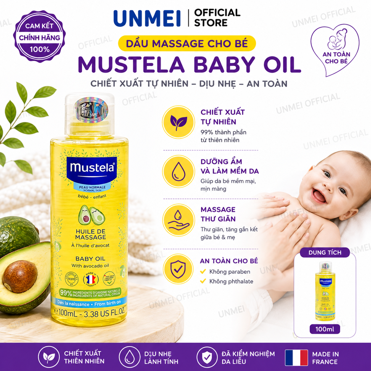 Dầu Massage Cho Trẻ Sơ Sinh & Em Bé Mustela 100ml -baby Oil Mustela