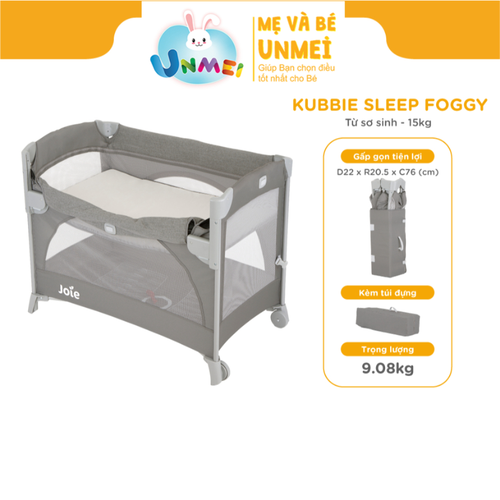 Giường cũi cho bé Joie Kubbie Sleep Foggy Gray | Cũi cho bé sơ sinh đến 15kg an toàn có thể gấp gọn