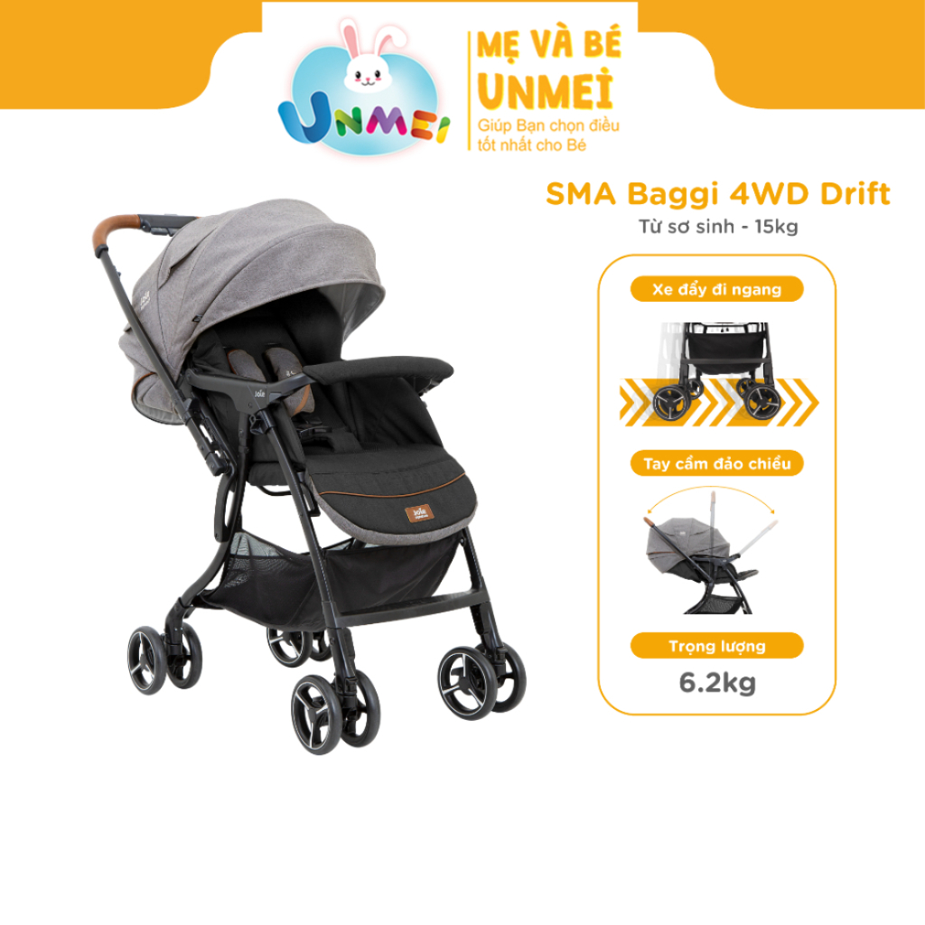 Xe đẩy cho bé Joie SMA Baggi 4WD Drift Carbon | Xe đẩy em bé gấp gọn có thể đảo chiều tay cầm