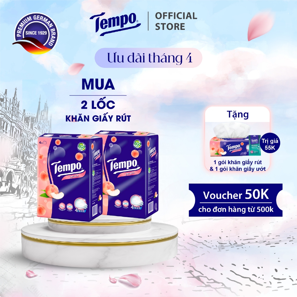 [COMBO 2 LỐC] Khăn Giấy Rút Tempo Cao Cấp - 4 Lớp Bền Dai,- Thương Hiệu Đức (Lốc 4 cuộn)