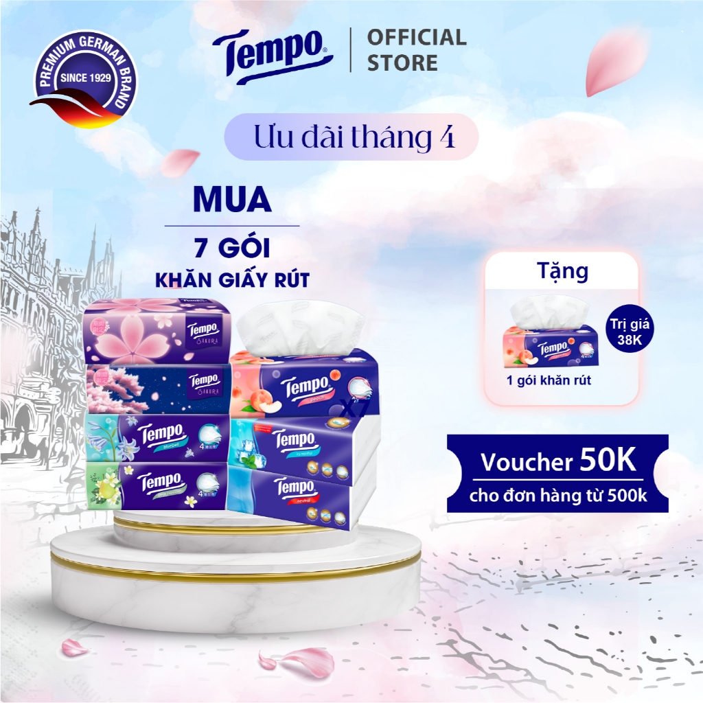 [COMBO 7 GÓI GIẤY RÚT] Khăn Giấy Rút Cao Cấp Tempo - 4 Lớp Bền Dai, An Toàn Cho Da - Thương hiệu