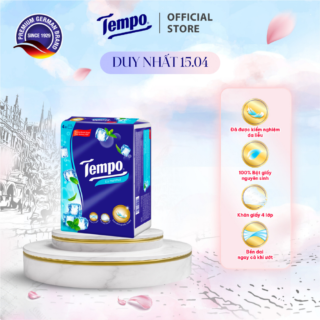 [LỐC 4 GÓI] Khăn giấy rút cao cấp Tempo - 4 lớp bền dai, an toàn cho da - Thương hiệu Đức (Lốc 4 gói)