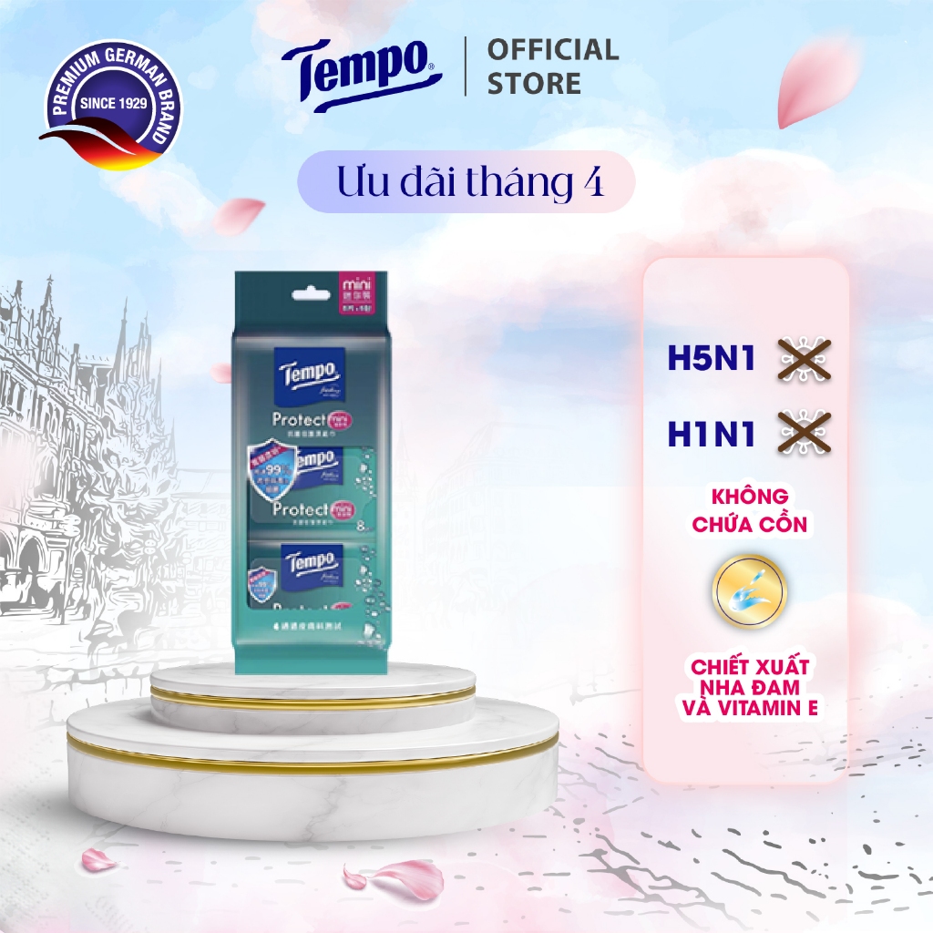 [LỐC 6 GÓI] Khăn ướt Mini Tempo Protect Ngăn Ngừa Vi Khuẩn cao cấp - Diệt khuẩn 99% - Thương hiệu Đức