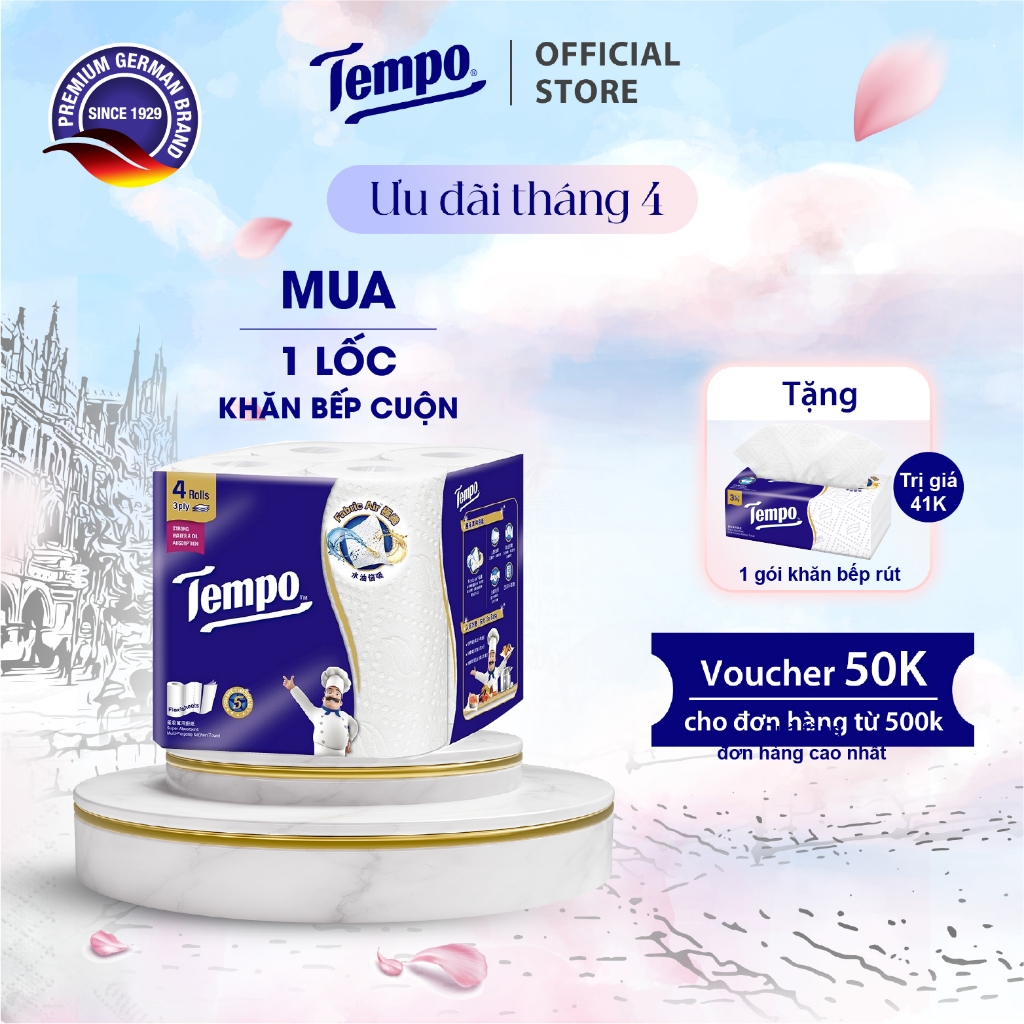 [LỐC 4 CUỘN BẾP CUỘN] Khăn Giấy Bếp Tempo Dạng Cuộn Đa Năng, Siêu Thấm - Thương Hiệu Đức