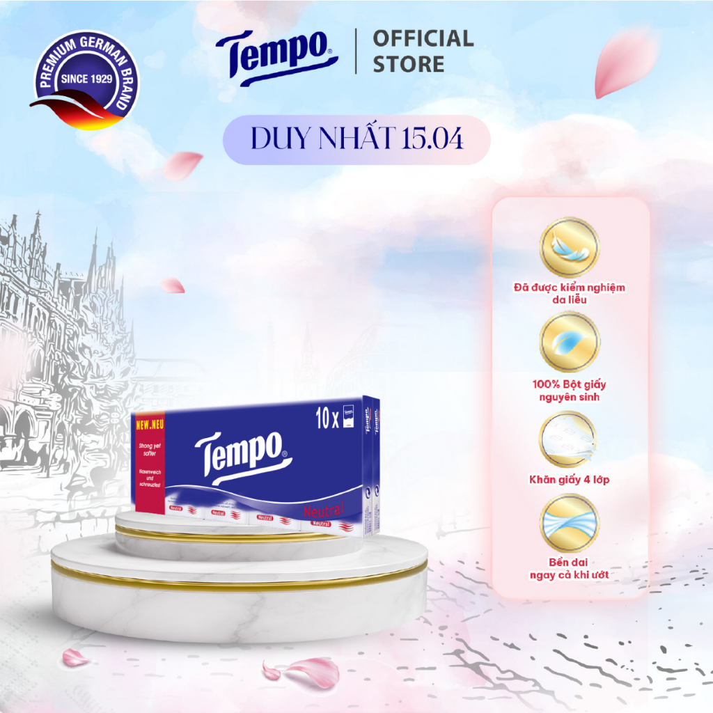 [LỐC 10 GÓI] Khăn giấy bỏ túi cao cấp Tempo Regular - 4 Lớp Bền Dai - Thương hiệu Đức - An Toàn Cho Da