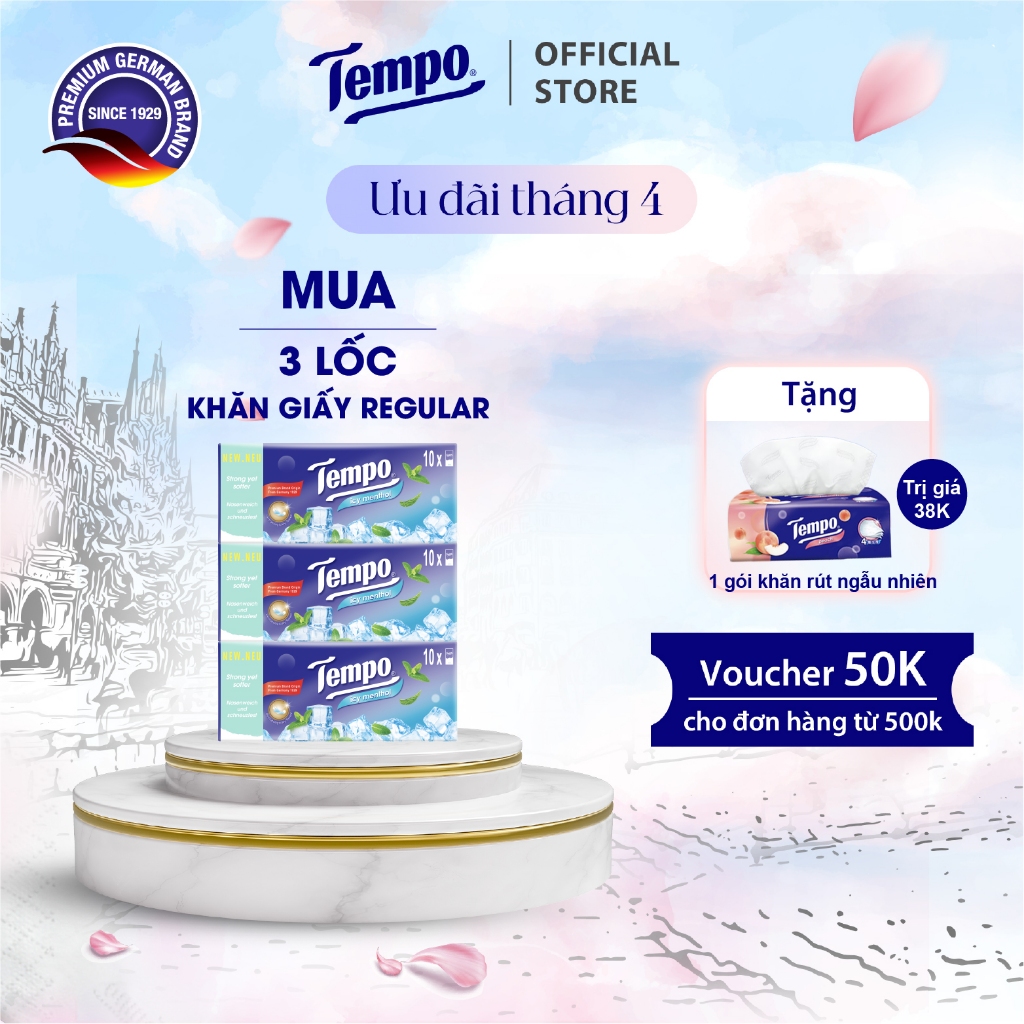 [COMBO 3 LỐC] Khăn Giấy Bỏ Túi Regular 10 Cao Cấp Tempo- 4 lớp bền dai - Thương hiệu Đức