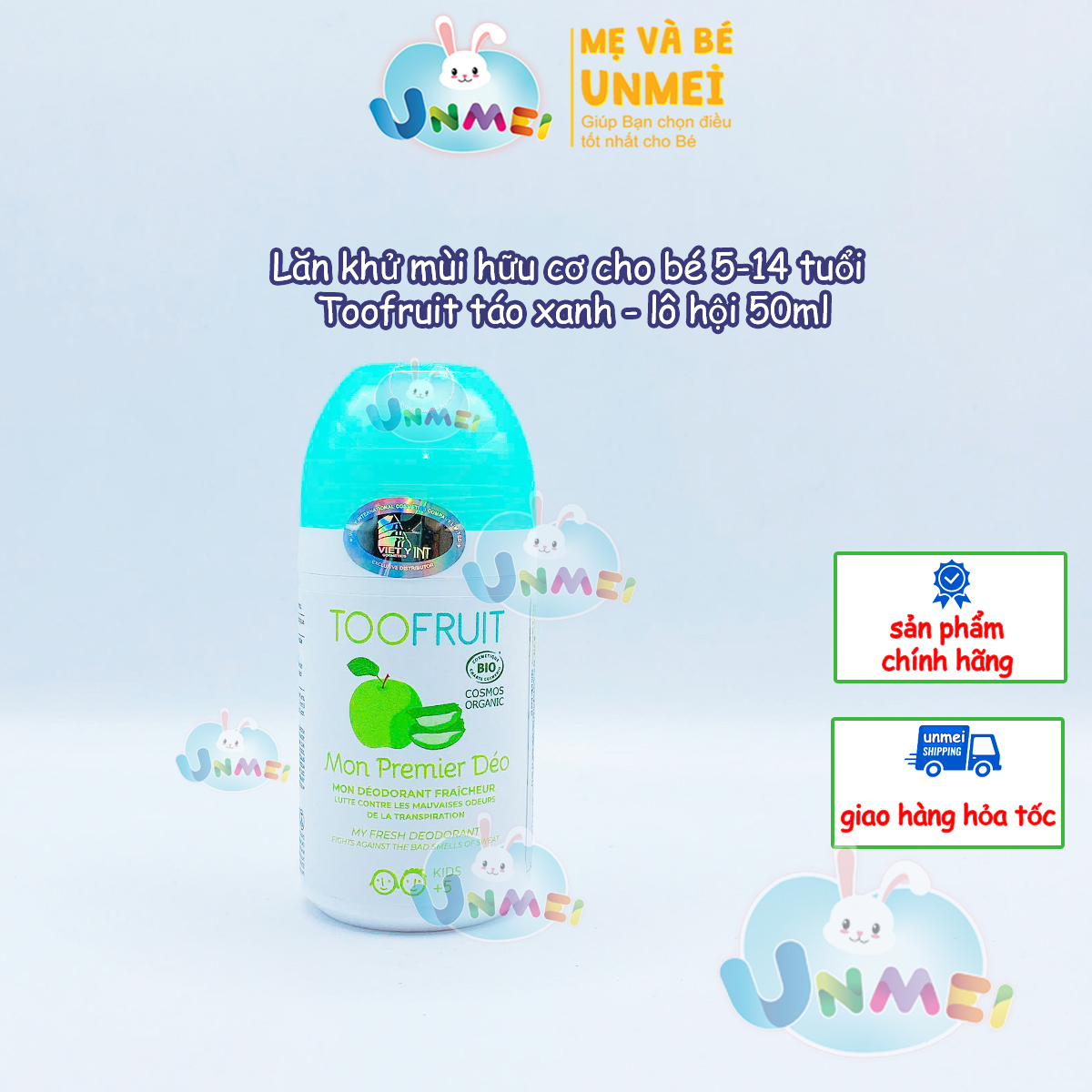 Lăn khử mùi hữu cơ cho bé 5-14 tuổi TOOFRUIT táo xanh - lô hội 50ml