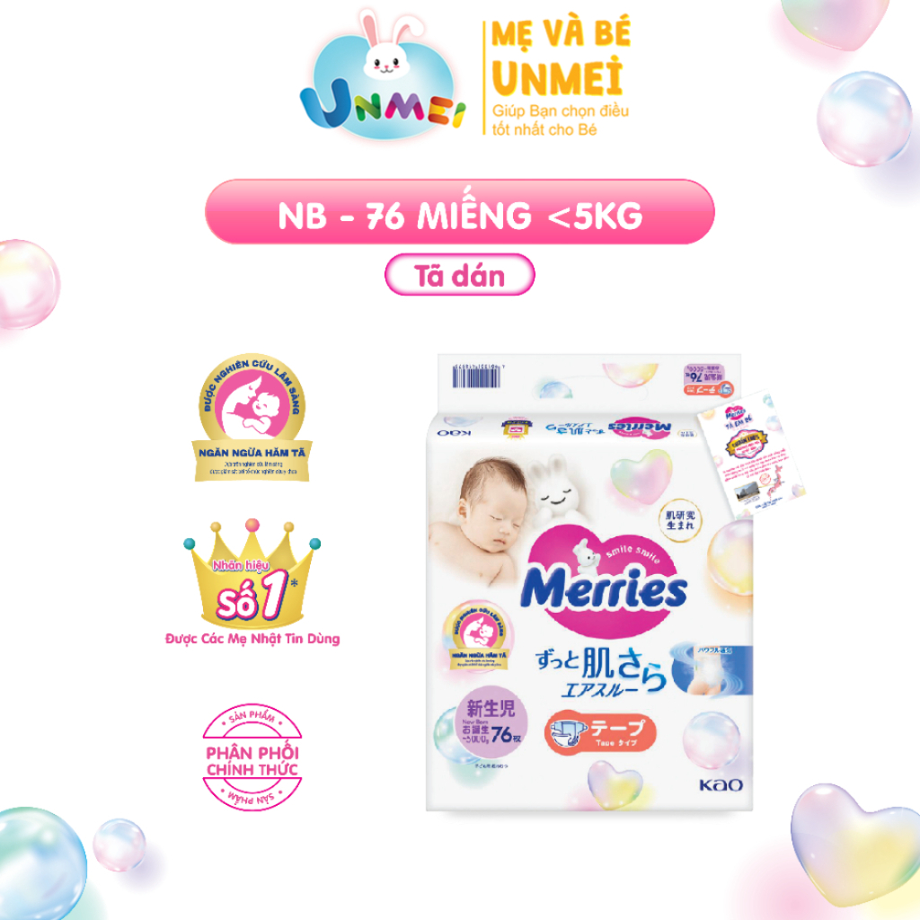 Tã/bỉm dán Merries size NB - 76 miếng (dành cho bé dưới 5kg)
