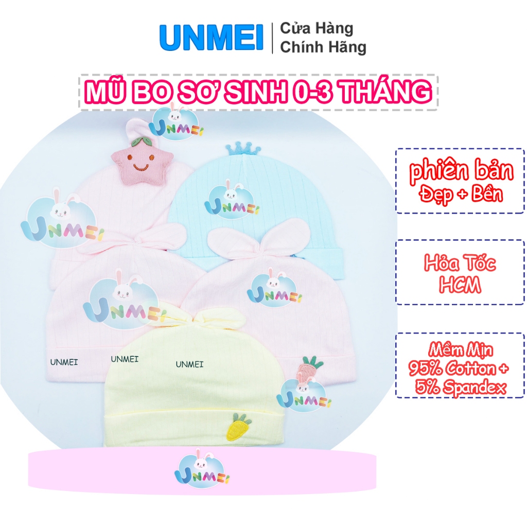 Mũ nón UNMEI cao cấp mềm mịn sơ sinh thấm hút tốt an toàn cho da trẻ em mới siêu hot bé trai bé gái