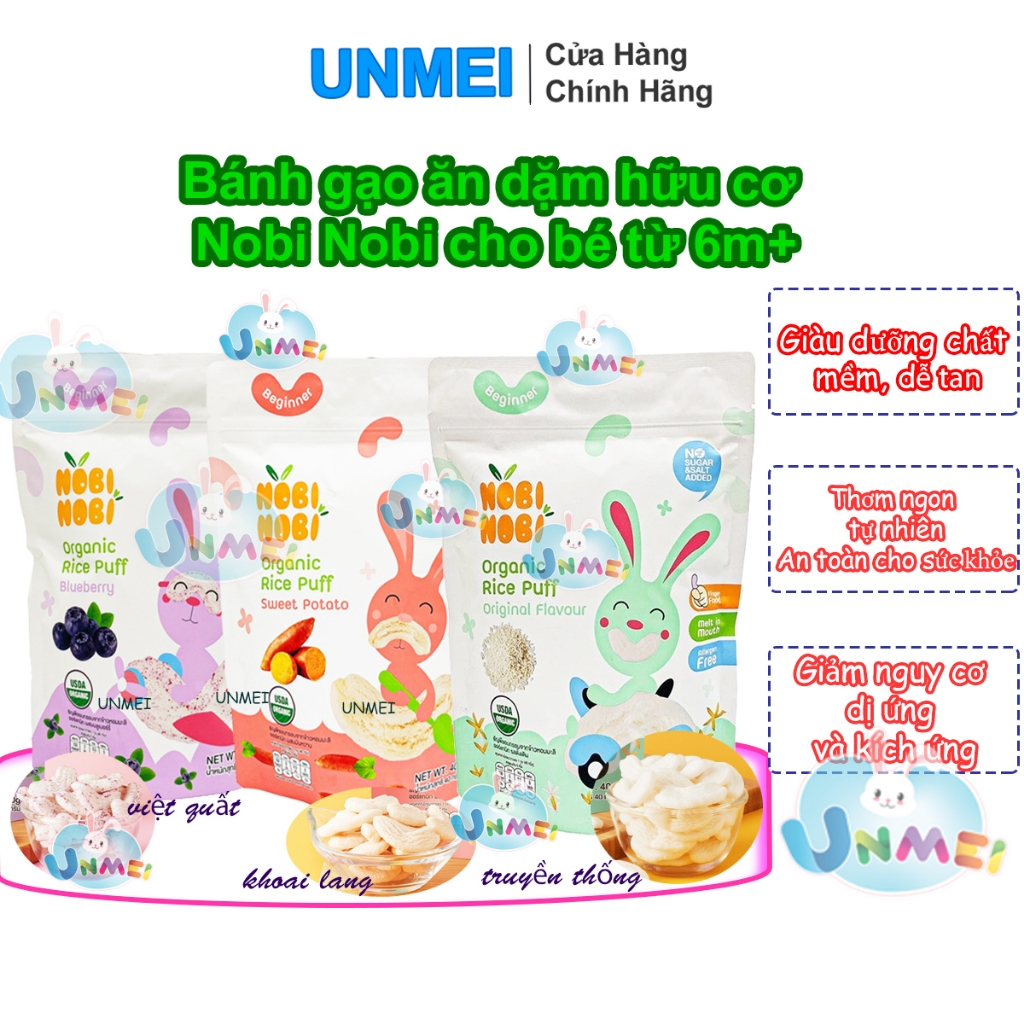 BÁNH GẠO ĂN DẶM HỮU CƠ Nobi Nobi 40g - CHO BÉ TỪ 6 THÁNG TUỔI - Sản phẩm đạt chuẩn hữu cơ USDA