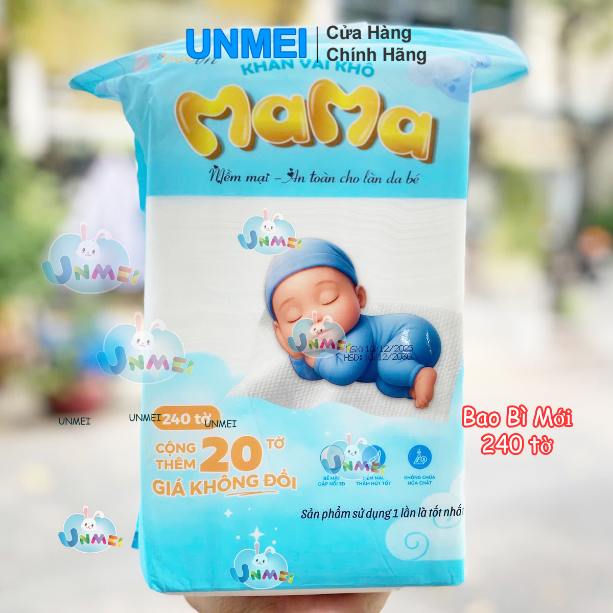 Khăn Vải Khô Đa Năng Mama 300g (240 tờ/túi) -Kích Thước 15x18cm