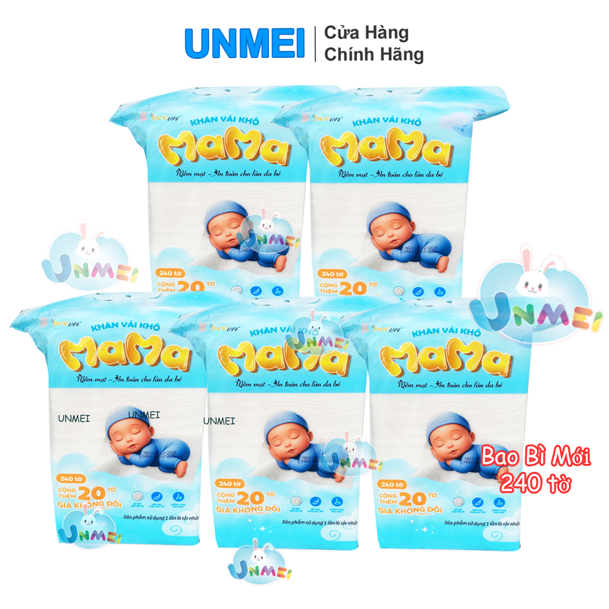 Set 5 Gói Khăn Vải Khô Đa Năng Mama 300g (240 tờ/túi) -Kích Thước 15x18cm
