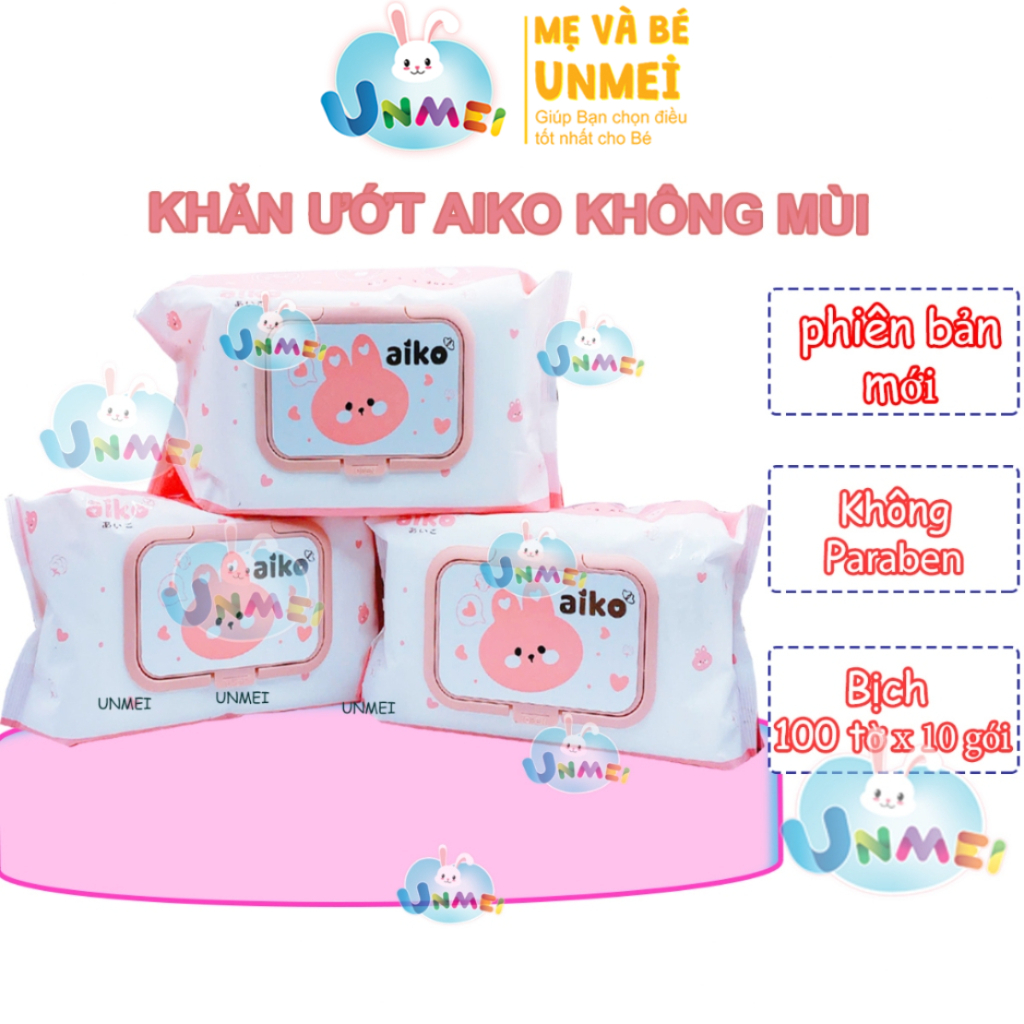 Combo 3 Gói Khăn Ướt, Khăn Giấy Ướt Aiko 100 Tờ Không Hương An Toàn Cho Bé (Màu Hồng)