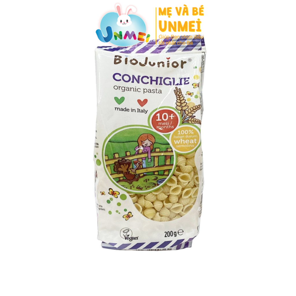 Mì nui ăn dặm hữu cơ cho bé hình vỏ sò Bio Junior 200g (Từ 10 tháng tuổi)