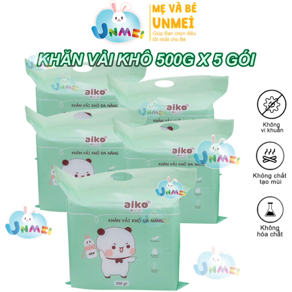 Combo 5 Gói Khăn Khô Đa Năng Aiko 500G/Bịch - An Toàn Cho Da Em Bé