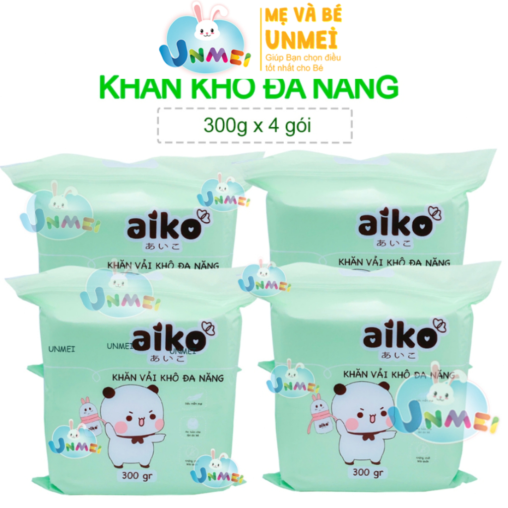 Combo 4 Gói Khăn khô, Khăn Vải Khô Đa Năng Aiko Bịch 300gr (cô mèo) - Size 13.5cm x 18cm