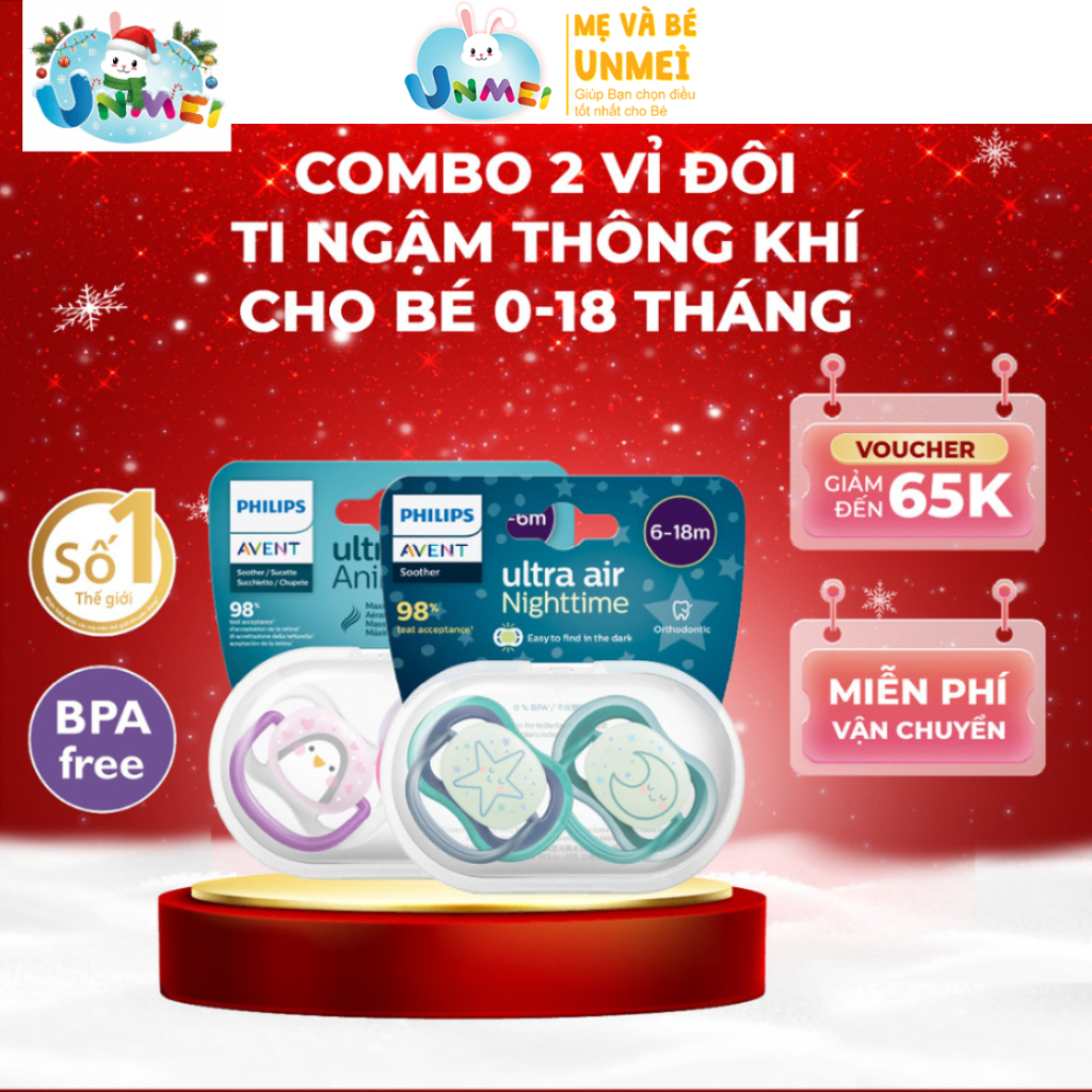 Combo 2 vỉ đôi Ti ngậm thông khí Philips Avent cho bé 0-18 tháng tuổi