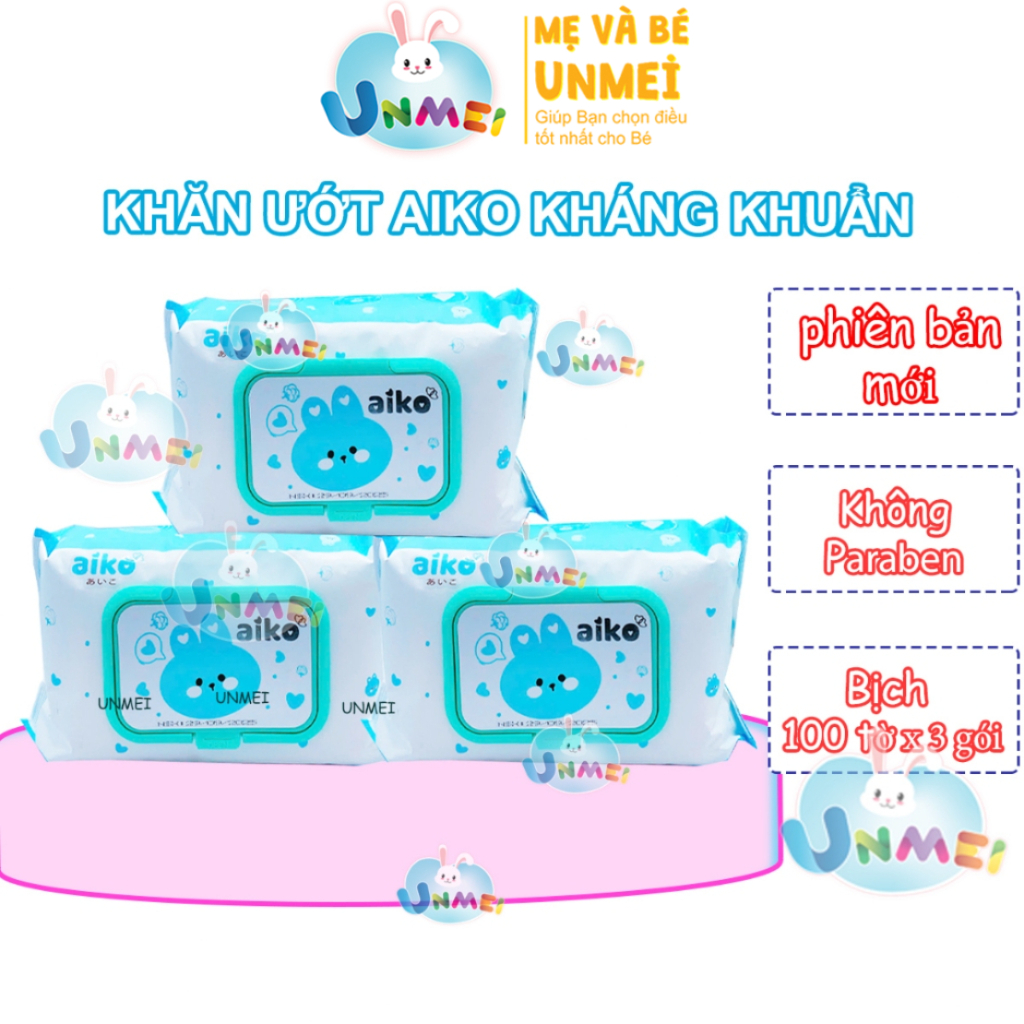 Combo 3 Gói Khăn giấy ướt Aiko 100 tờ - Khăn ướt kháng khuẩn cho bé Aiko 100 tờ