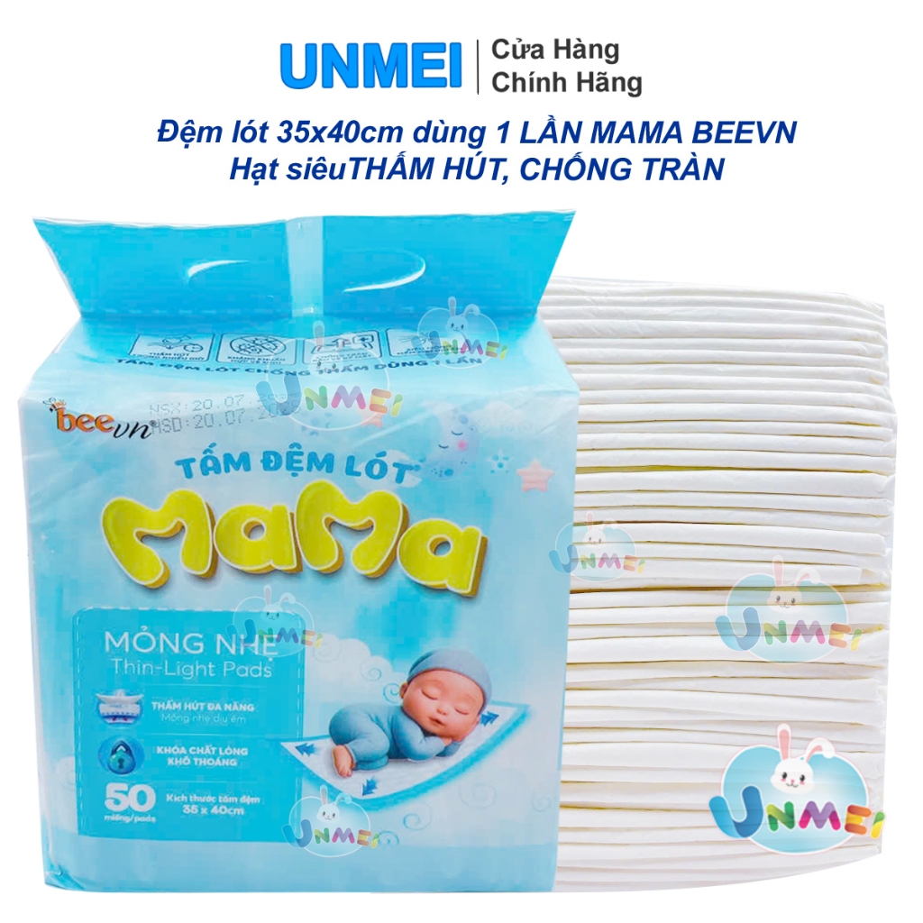Miếng Lót Chống Thấm MAMA 35X40cm, Tấm Đệm Lót Thay Tã Dùng 1 Lần Mỏng, Nhẹ, Thấm Hút Tốt Dùng Bé Sơ Sinh