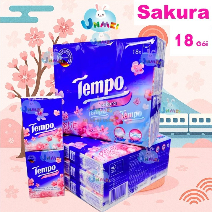 Tempo - Khăn Giấy Tempo 18 Gói Hương Sakura- Khăn giấy bỏ túi 4 Lớp Không Bụi Giấy Cao Cấp - Mẹ và Bé Unmei