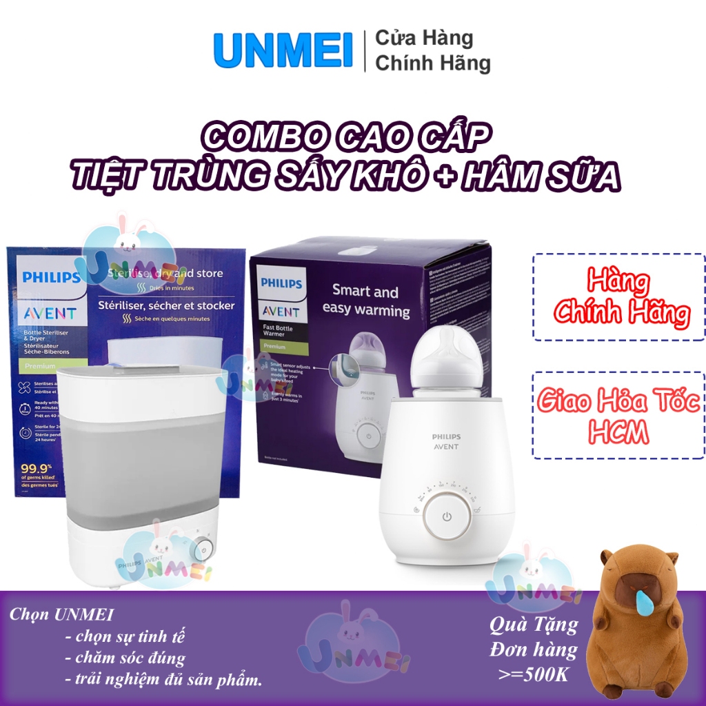 (Combo Cao Cấp) Hâm & Tiệt Trùng Bình Sữa Cao cấp Philips Avent - Máy Hâm sữa 358 + Máy tiệt trùng và sấy khô 293