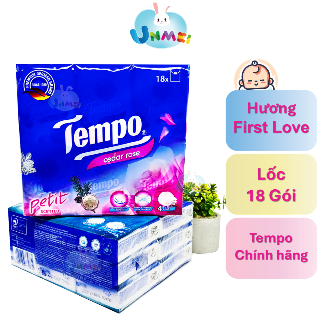 Khăn Giấy Tempo 18 Gói Hương Tình Đầu - Khăn giấy bỏ túi 4 Lớp Không Bụi Giấy Cao Cấp - Mẹ và Bé Unmei