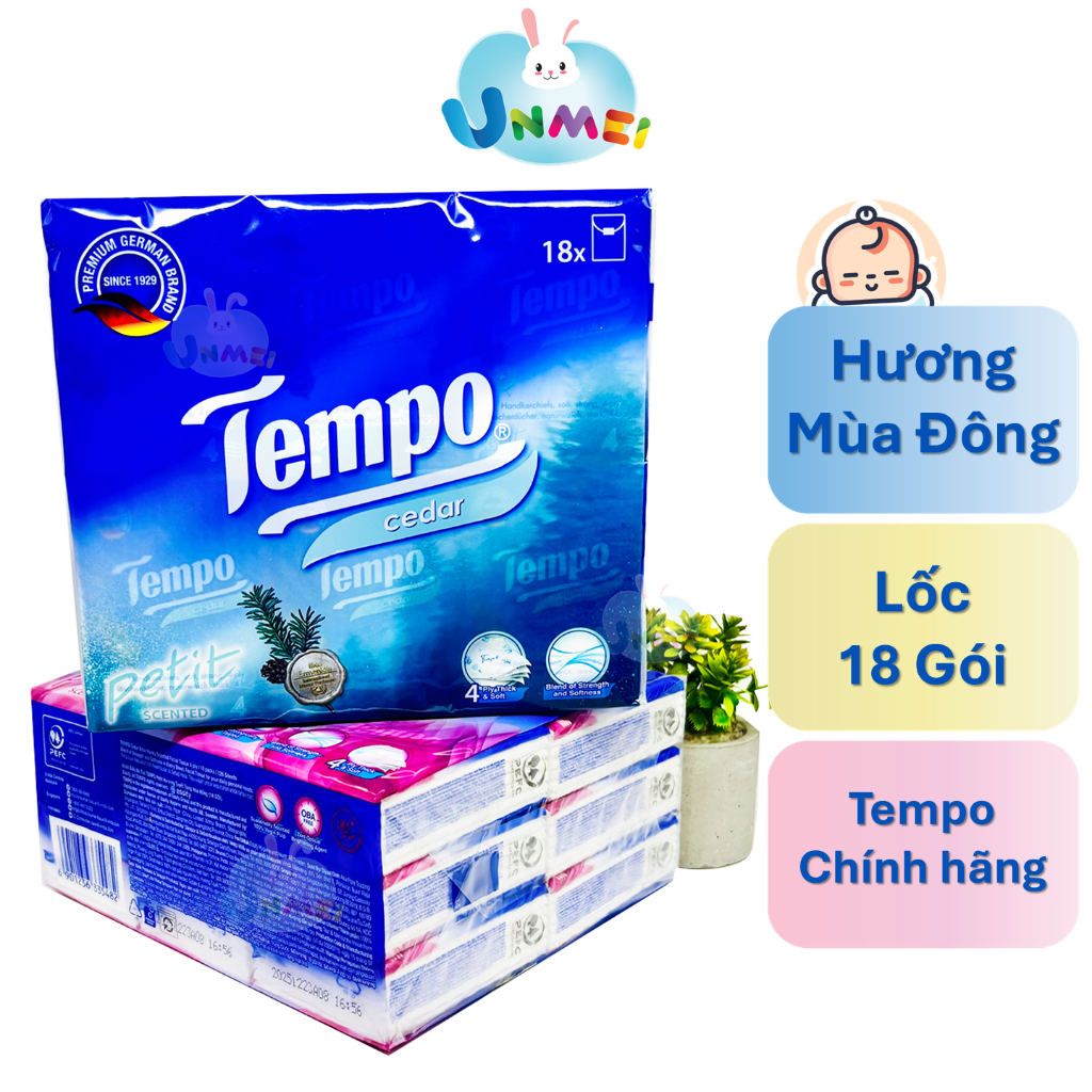 Khăn Giấy Tempo 18 Gói Hương Mùa Đông- Khăn giấy bỏ túi 4 Lớp Không Bụi Giấy Cao Cấp - Mẹ và Bé Unmei