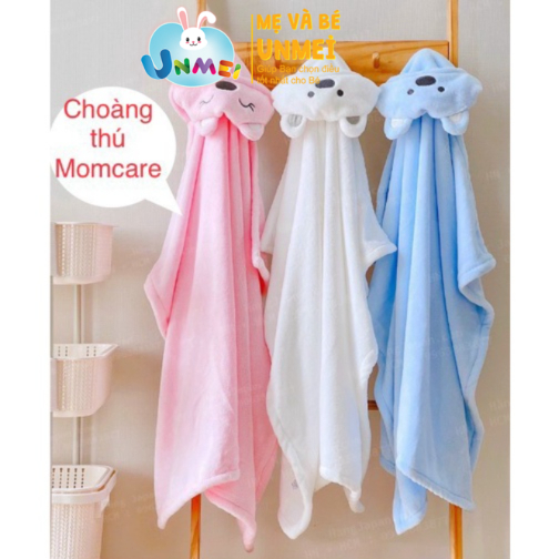 Khăn Choàng có Nón Trùm Đầu Dễ Thương 95x105cm, Vải Lông Siêu Mịn, khăn choàng tắm cho bé,khăn quấn bé Thương Hiệu Unmei