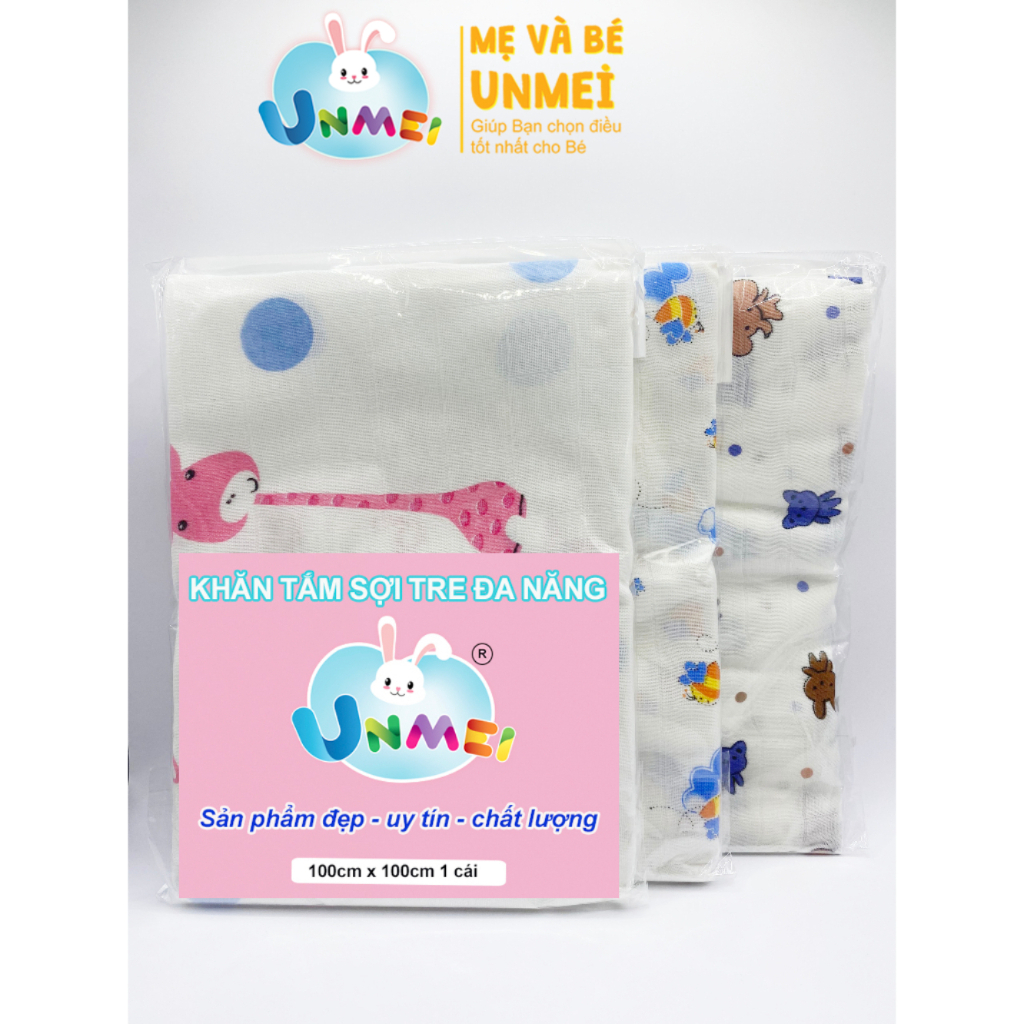 Khăn Xô Aden Sợi Tre 100% Dày 2 Lớp UNMEI Chất Siêu Mềm, Cỡ Đại 100x100cm. Khăn Xô Đa Chức Năng Dành Cho Bé Từ Sơ Sinh