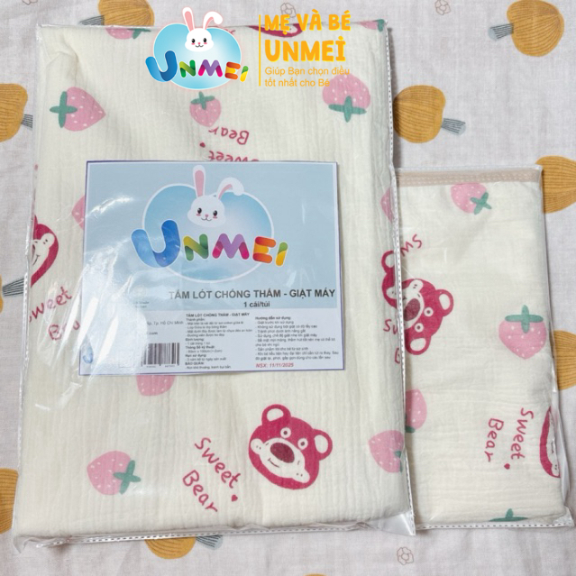 Tấm lót chống thấm trải giường 3 lớp Unmei 50x70cm, 80x100cm Cotton mềm mại, thấm hút tốt Thương Hiệu Unmei