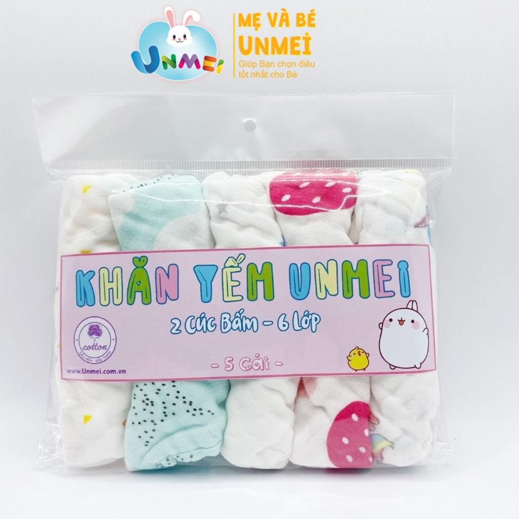 5 cái Yếm Tam Giác, 2 cúc bấm Unmei, Vải Xô 6 Lớp, 100% cotton dùng giữ ấm vùng cổ, thấm sữa cho bé-Thương Hiệu Unmei