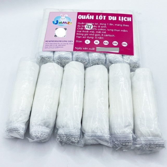Gói 6 Quần Lót UNMEI Dùng 1 Lần, Vải Cotton, Lưng Thun, Quần Lót du lịch, Mẹ bầu đi sinh, Thương Hiệu Unmei