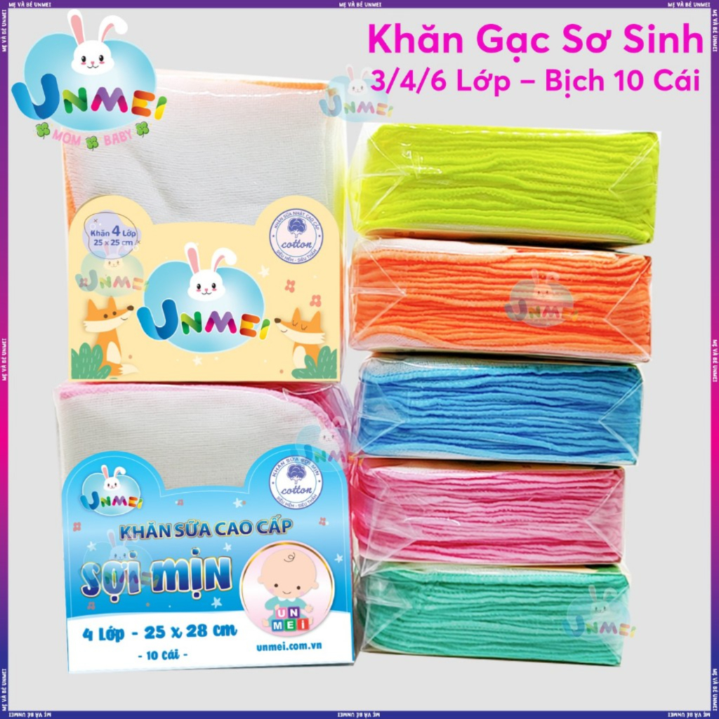 Khăn Sữa Unmei 3 Lớp, 4 Lớp, 6 Lớp Sợi mịn, 100% Cotton mềm mại, thấm hút tốt Mẹ và Bé Unmei unmeishop sale100