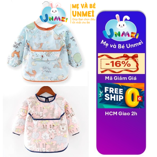 Áo Yếm Ăn Dặm cho Bé , Vải Cotton chống thấm, có máng hứng thức ăn, dành cho bé từ 0-3 tuổi Thương Hiệu Unmei