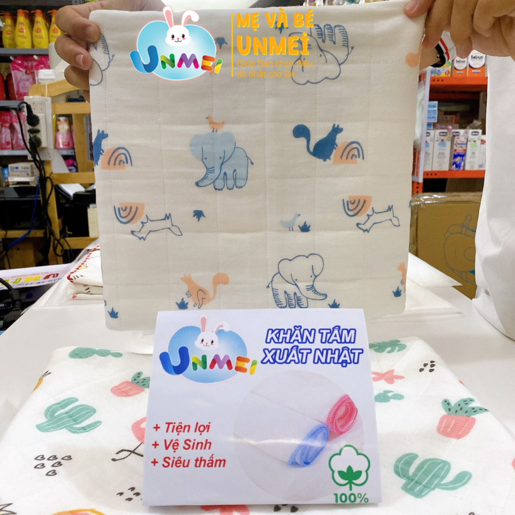 [Hàng Cao Cấp] Khăn Tắm, Chăn Đắp Unmei 3 Lớp Cho Bé Từ Sơ Sinh (Vải Mềm, Thoáng Mát Kích thước 90x90) Thương Hiệu Unmei
