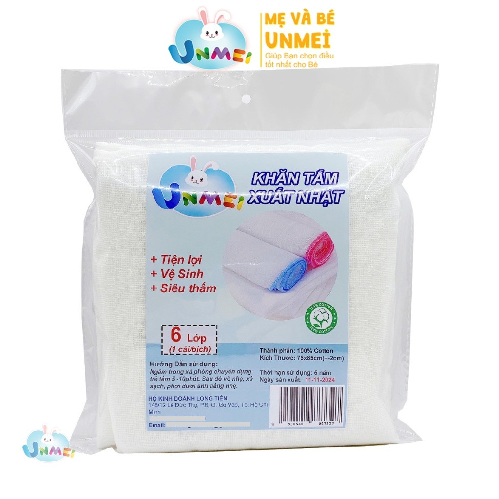 Khăn Xô Tắm Trắng UNMEI Xuất Nhật 6 Lớp 75x80cm - Loại Mịn Đẹp
